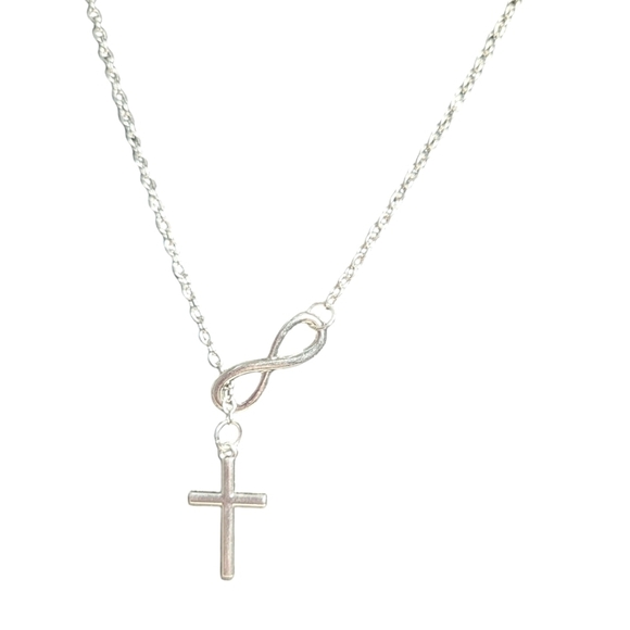 NWOT Infinity Necklace Silver, cross runs inside infinity to endless design - Picture 2 of 10